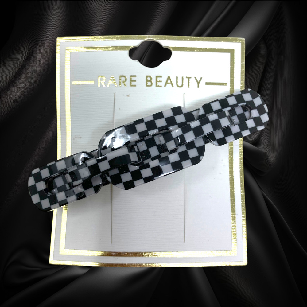 NEW Retro Black & White Checkerboard Barrette Hair Clip New Wave Accessory 3.5"